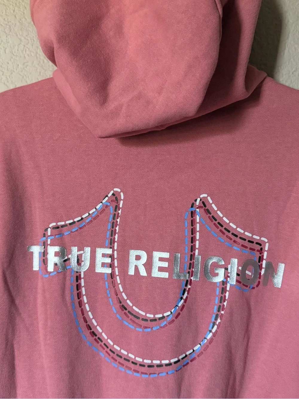 TRUE RELIGION Mens Small Zip Up Hoodie Pink Brandied Apricot Pockets NWT $118